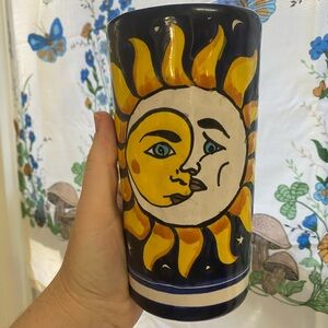 Unique vintage 90’s hand-painted ceramic sun moon and stars vase